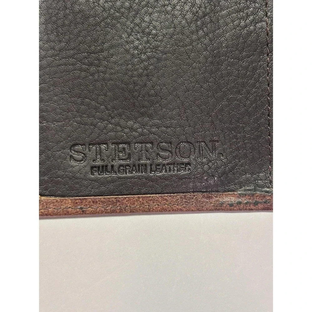 Vintage Stetson Full Grain Leather Western Checkbook Wallet Brown Distressed USA